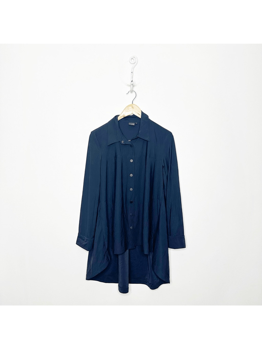 LISA BAYNE Collared Shirt Tail Hem Button Up Tunic Black Lagenlook Boxy womens S